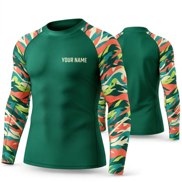 Maxcorners Personalized Camouflage Green Shirt with Tropical Camo Pattern Sleeves 3D All Over Printed Shirts, Best Gifts for Outdoor Lovers