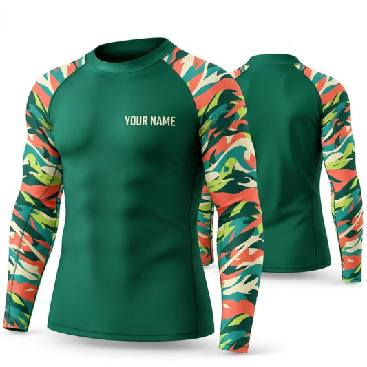 Maxcorners Personalized Camouflage Green Shirt with Tropical Camo Pattern Sleeves 3D All Over Printed Shirts, Best Gifts for Outdoor Lovers