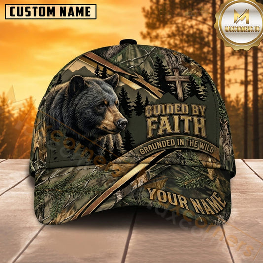 Maxcorners Bear Hunting Black Bear Guided by Faith Woodland Sunset Camo Customized Name 3D Cap
