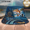 Maxcorners Fishing Blue Scale Ocean Angler Personalized 3D Bucket Hat (12 Fish Species)