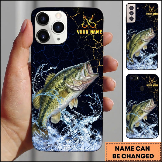 Maxcorners Black Gold Crack Texture Personalized Name Phone Case (13 Fish Species)