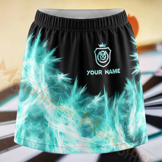 Maxcorners Darts Aqua Flame Dartboard Emblem Personalized 3D Skort, Skirts With Shorts