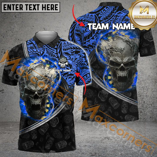 Maxcorners Darts Skull Fire Maori Pattern Mutilcolor Options Personalized Name, Team Name 3D Polo Shirt
