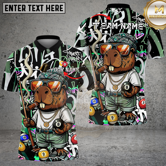 Maxcorners Capybara Billiards Shirt Funny Gangster Graffiti Style Multi Options Personalized Name, Team Name Unisex 3D Shirt (4 Colors)