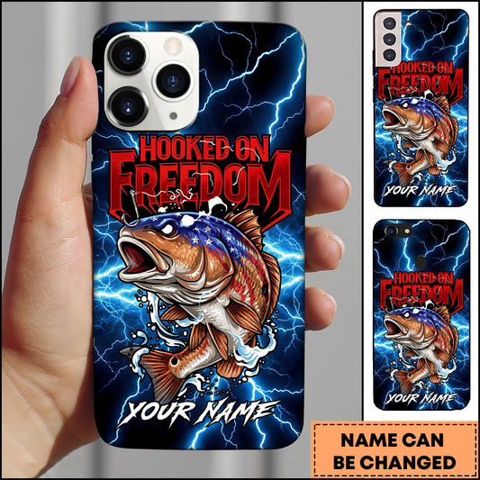 Maxcorners Red Fish Fishing Phone Case Hooked On Freedom Lightning Art Personalized Name 3D Phone Case