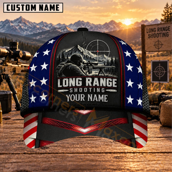 Maxcorners Long Range Shooting American Flag Sniper Rifle Personalized Name 3D Cap