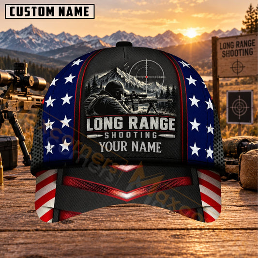 Maxcorners Long Range Shooting American Flag Sniper Rifle Personalized Name 3D Cap
