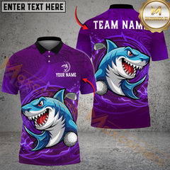 Maxcorners Shark Attack Golf Polo Personalized Name, Team Name 3D Shirt (4 Colors)