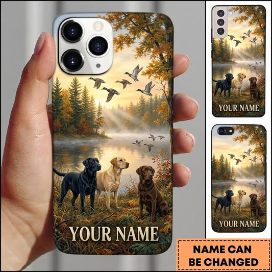 Maxcorners Duck Hunting Retriever Dog Trio Golden Sunset Wetland Personalized Name 3D Phone Case