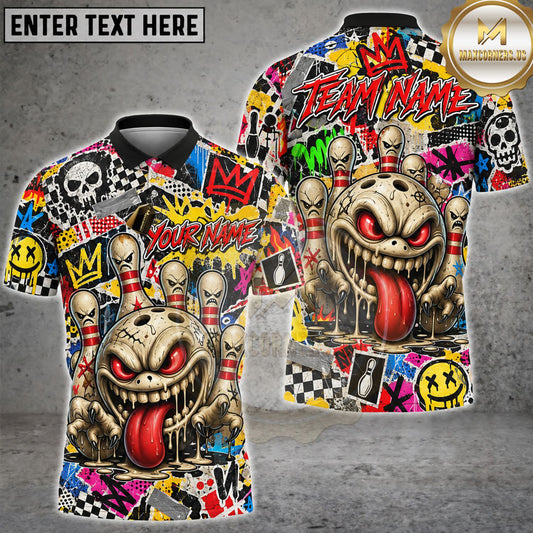 Maxcorners Bowling Crazy Clown Bowling Ball Colorful Checkerboard Personalized Name 3D Unisex Shirt