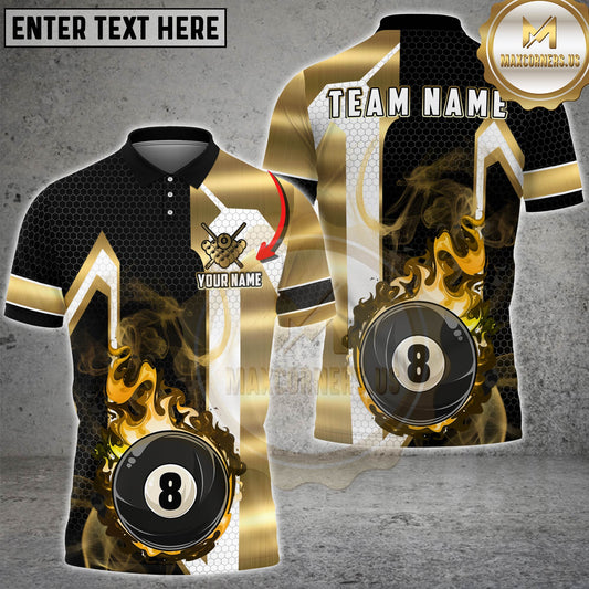 Maxcorners Billiards Luxury 8 Ball Gold Stripe Honeycomb Multicolor Options Personalized Name, Team Name 3D Shirt (4 Colors)