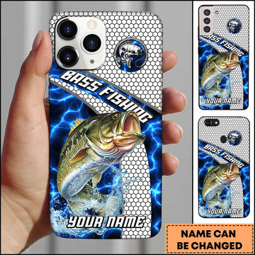 Maxcorners Fishing Blue Lightning Honeycomb Water Splash Personalized Name Phone Case (12 Fish Species)