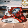 Maxcorners Fishing Red Flame Personalized Name 3D Bucket Hat (12 Fish Species)