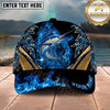 Maxcorners Fishing Blue Flame Gold Accent Personalized Name 3D Shirt (13 Fish Species)