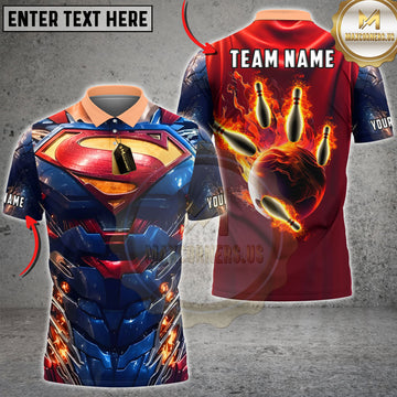 Maxcorners Bowling Crimson Hero Armor Flaming Pins Multiple Options Personalized Name, Team Name 3D Shirt