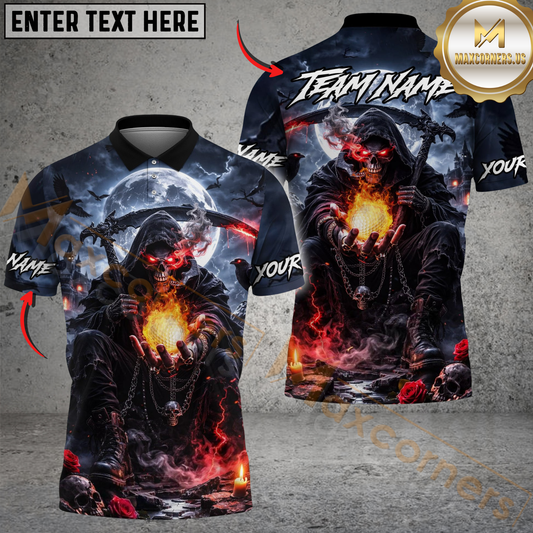 Maxcorners Golf Dark Night Reaper Design Personalized Name, Team Name 3D Shirt (4 Colors)
