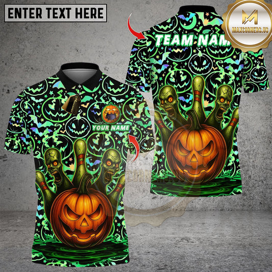 Maxcorners Bowling Halloween Pumpkin Zombie Pins Multicolor Customized Name, Team Name 3D Shirts