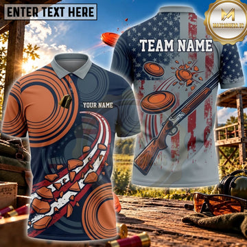 Maxcorners Clay Shooting USA Flag Clay Target Motion Personalized Name 3D Unisex Shirt