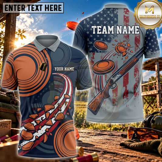 Maxcorners Clay Shooting USA Flag Clay Target Motion Personalized Name 3D Unisex Shirt