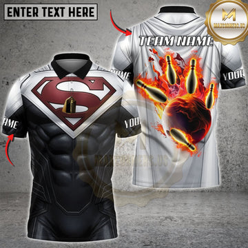 Maxcorners Bowling Black Silver Steel Armor Flaming Bowling Ball Personalized Name 3D Unisex Shirt