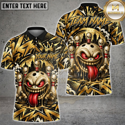 Maxcorners Bowling Evil Clown Bowling Ball Black Gold Graffiti Personalized Name 3D Unisex Shirt