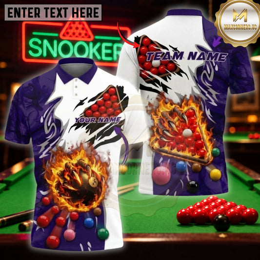 Maxcorners Billiard Apparel Flaming Strike Artwork Multicolor Customized Name 3D Shirt