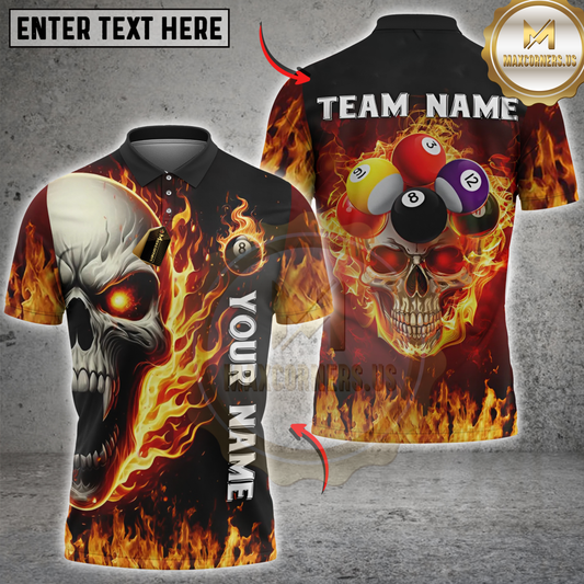 Maxcorners Billiard Flaming Skull Pool Balls Personalized Name 3D Unisex Shirt