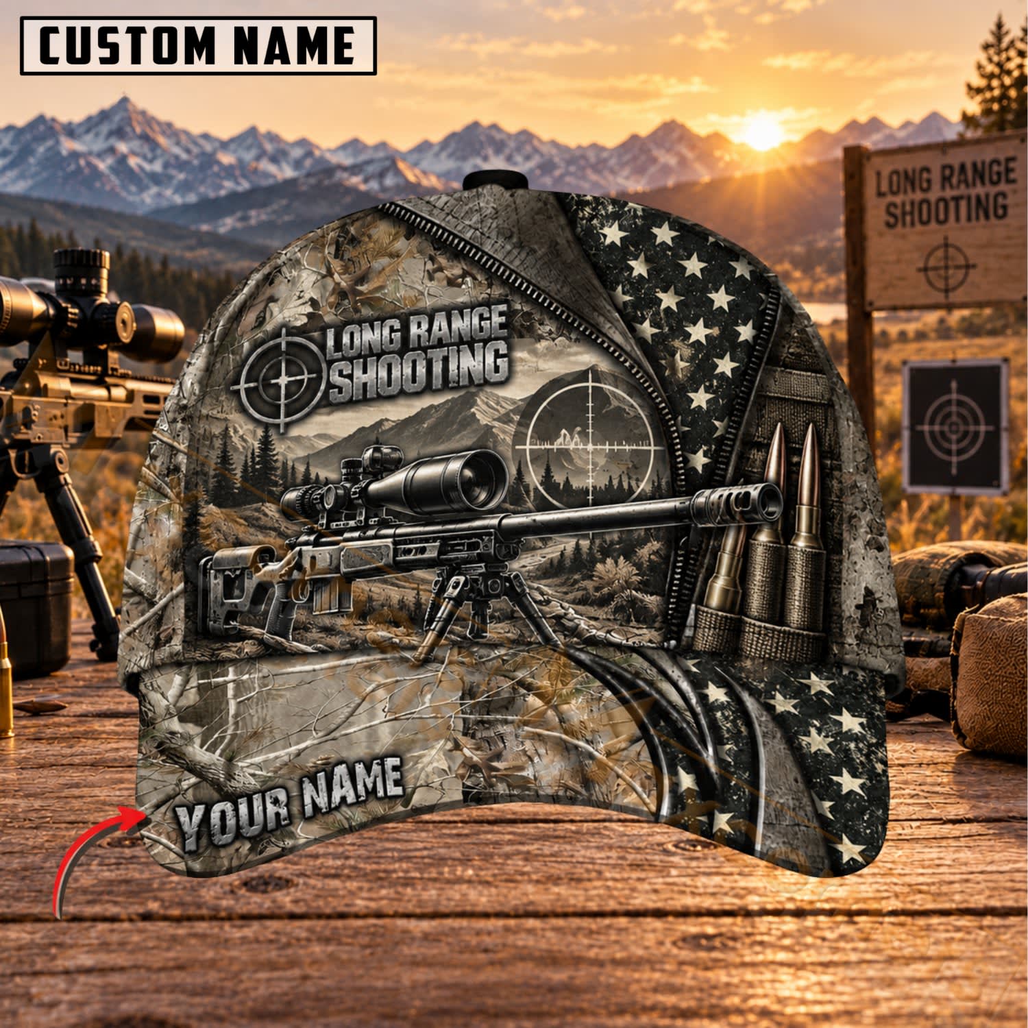 Maxcorners Long Range Shooting Tactical Camo Sniper Marksman Personalized Name 3D Cap