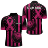 Maxcorners Black and Pink ribbon American Flag Bowling Shirts For Men Custom Breast Cancer team bowling shirts LM064