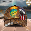 Maxcorners Fishing Patriotic Camo Flag Cross Personalized Name 3D Cap (12 Fish Species)