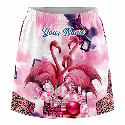 Maxcorners Bowling Pink Flamingo And Pins Personalized 3D Skirts With Shorts