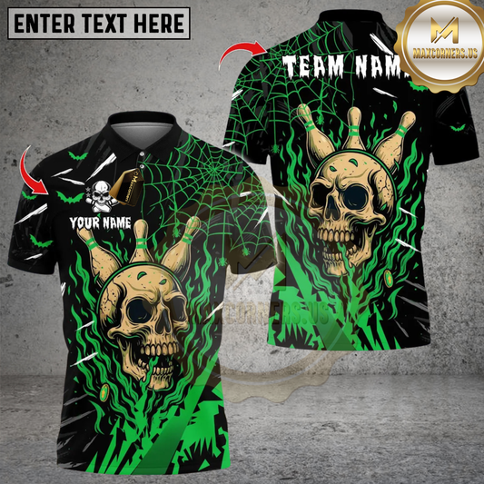 Maxcorners Bowling Flame Bowling Skull Halloween Multicolor Customized Name, Team Name 3D Shirts
