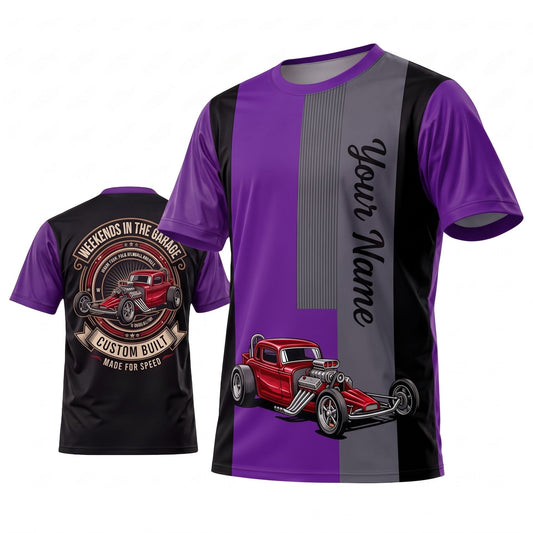 Maxcorners Personalized Car Classic Muscle Car 3D T-Shirt – Vintage Black Yellow Racing Stripes and Red Muscle Car