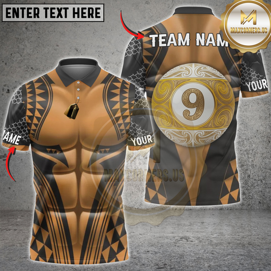 Maxcorners Billiards Gold Number 9 Ball Luxury Pattern Personalized Name, Team Name 3D Shirt