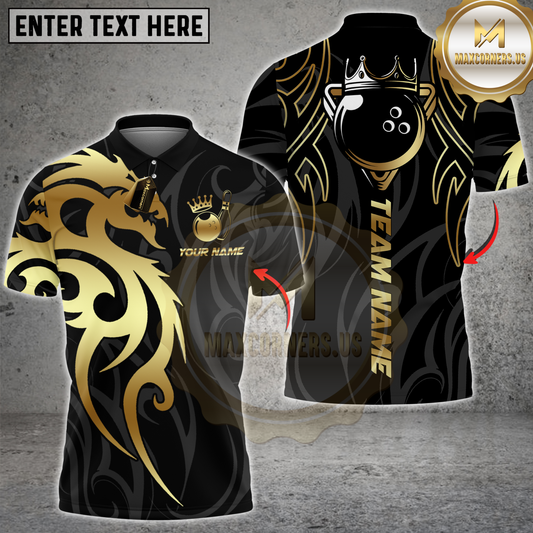 Maxcorners Bowling Sport Dragon Tribal Crown Multicolor Customized Name, Team Name 3D Shirts