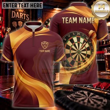 Maxcorners Darts Burgundy Gold Flame Dartboard Personalized Name 3D Unisex Shirt