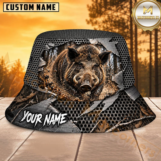 Maxcorners Bear Hunting Black Carbon Wilderness Personalized Name 3D Bucket Hat