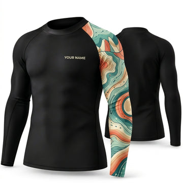 Maxcorners Personalized Abstract Art Black Shirt with Pastel Blue Orange Sleeve 3D All Over Printed Shirts, Best Gifts for Art Lovers