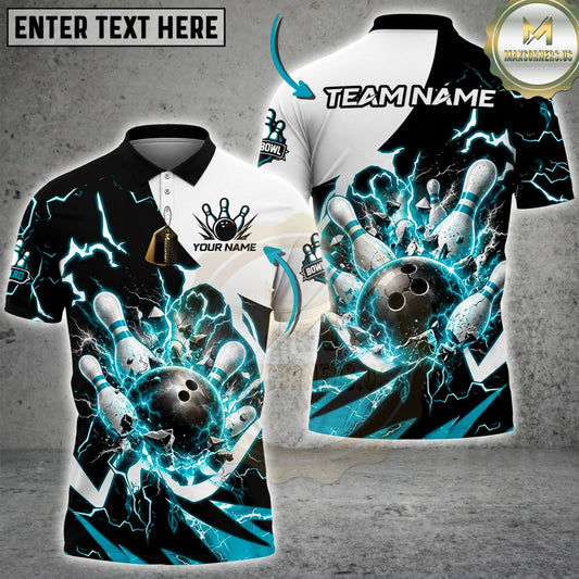 Maxcorners Bowling Pins & Dynamic Ball Impact Graphic Multicolor Customized Name, Team Name 3D Shirts