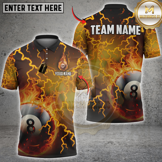 Maxcorners Billiard Fire Lightning 8 Ball Multicolor Customized Name, Team Name 3D Shirts
