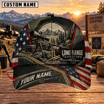 Maxcorners Long Range Shooting American Flag Camo Sniper Personalized Name 3D Cap