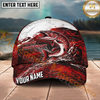 Maxcorners Fishing Red White Scale Brush Splash Personalized Name 3D Cap (12 Fish Species)