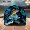 Maxcorners Fishing Black Aqua Marble Water Splash Personalized Name 3D Cap (12 Fish Species)