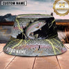 Maxcorners Fishing Red White Blue Flag Fishing Design with Splash Personalized Name 3D Bucket Hat (13 Fish Species)