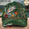 Maxcorners Fishing Green Camo Autumn Leaves Rope Personalized 3D Cap (12 Fish Species)
