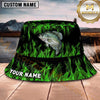 Maxcorners Fishing Green Lightning Fishing Scene with Bold Effect Personalized Name 3D Bucket Hat (13 Fish Species)