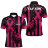 Maxcorners Black and Pink ribbon American Flag Bowling Shirts For Men Custom Breast Cancer team bowling shirts LM064