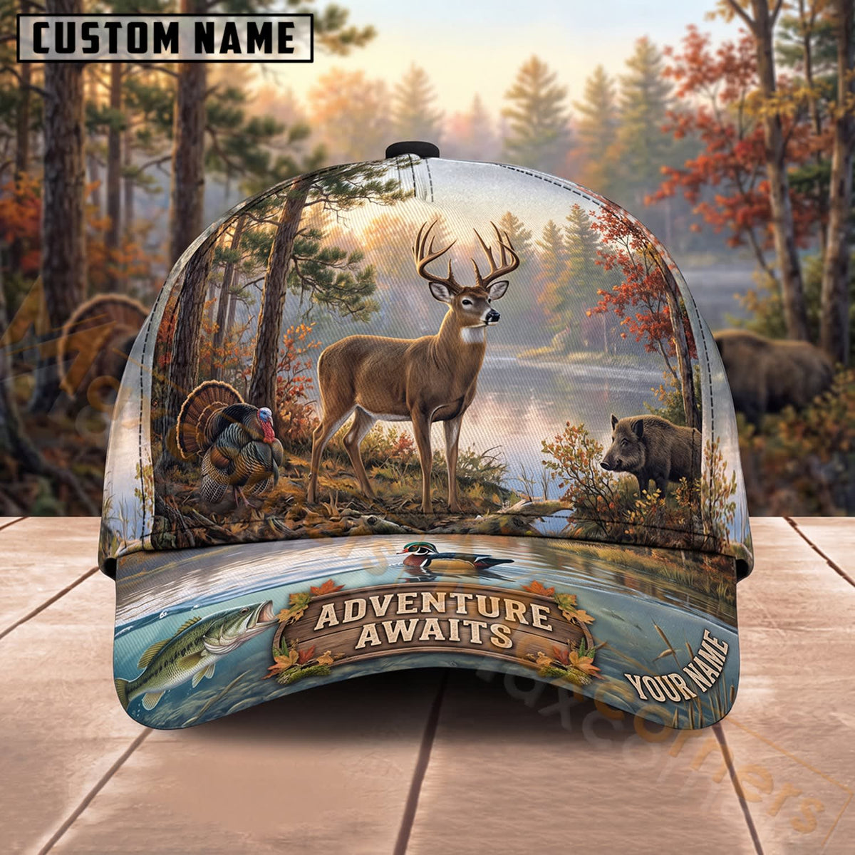 Maxcorners Whitetail Deer Hunting Forest Adventure Awaits Personalized Name 3D Cap