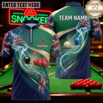 Maxcorners Snooker Teal Navy Union Jack Smoke Personalized Name 3D Unisex Shirt