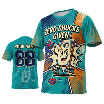 Maxcorners Cornhole Zero Shucks Given Teal Orange Funny Mascot Personalized Name 3D Unisex Shirt